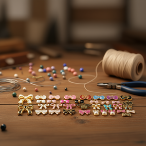 จี้รูปโบว์เคลือบสีขนาดเล็ก 51 ชิ้น 10 แบบ สีทอง ชมพู ดำ สำหรับทำสร้อยข้อมือ DIY อุปกรณ์ทำเครื่องประดับ - Product Image 2