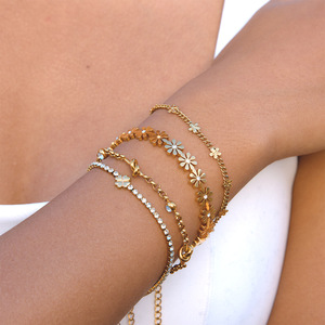 Flower Necklace And <b>Bracelet</b> <b>Set</b> Stainless Steel Gold Plated Daily Wear Gift Jewelry For Women - Product Image 3