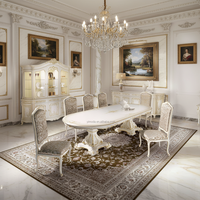Ensemble de table et chaises de salle à manger rectangulaires en style baroque royal victorien français, blanc et doré, meubles traditionnels pour villa