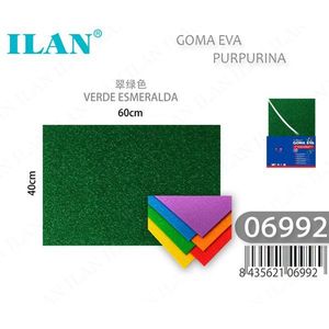 Feuille de mousse EVA Ilan 60x40cm vert émeraude pailleté, matériau artisanal - Product Image 1