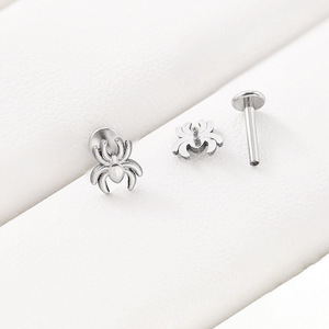 Spider Labret Stud | 316L Stainless Steel Hypoallergenic Body <b>Piercing</b> <b>Earring</b> Trendy Jewelry for Men - Product Image 4