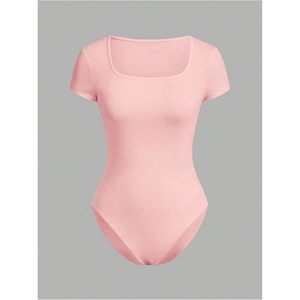 Body de Mujer FOXA con Cuello Cuadrado, Manga Corta, Moldeador, Leotardo Elástico de Punto, Tops de Verano, Camisetas Básicas - Product Image 5
