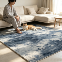Tapis d'intérieur en polyester bleu dégradé abstrait vintage, personnalisé, antidérapant, fabriqué à la machine, grande taille, pour salon, décoration intérieure