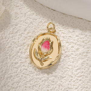 Bohemian kalung bunga Tulip aster, Aksesori Perhiasan DIY, konektor liontin kamelia lapis emas tembaga - Product Image 6