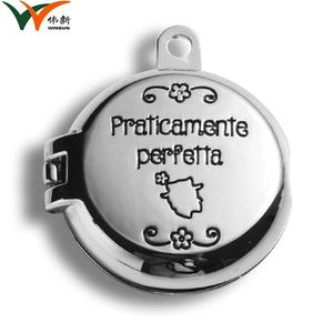 Creative Design Metal Embossed Logo Mini Dual Side <b>Mirror</b> Folding <b>Compact</b> Keychain <b>Mirror</b> - Product Image 2