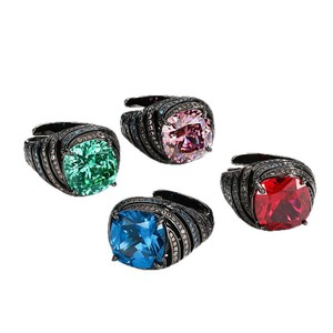 9 Anti Tarnish Jewelry Wholesale High Quality Copper Black Gold Plated 12*12mm Cushion Cut Colorful Cubic Zirconia Rings - Product Image 6