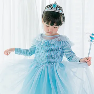 Boutique Groothandel Kids Nest Meisje Jurken Party Baljurk Kinderen Elsa Fee Prinses Japon Kid Tutu Blauw Kinderen Prinses Jurk