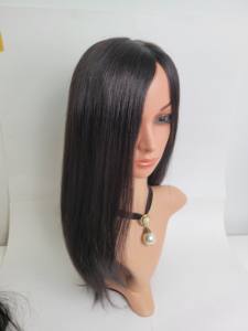 Perruque en cheveux humains lisses de 16 pouces, liée à la main, à clipser, légère, luxe, noir naturel, brun, respirante, pour tous les jours - Product Image 2