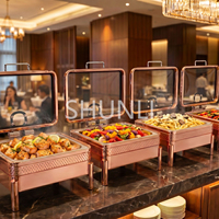 Réchaud de buffet professionnel pour hôtels et restaurants, design Royal Moderne de luxe, finition martelée, en acier inoxydable, finition Or Rose