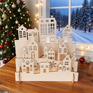 Maison en bois écologique à assembler en 3D pour la décoration intérieure, les loisirs créatifs ou les décorations de Noël - Product Image 1