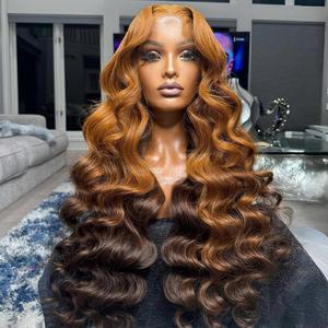 360 naranja T marrón HD encaje completo 6x6 cierre peluca encaje suizo cuerpo onda Ombre 13*6 HD Frontal pelucas de cabello humano cabello Remy profundo Suelto - Product Image 2