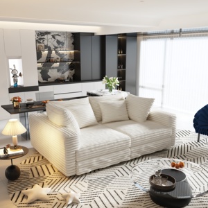 Plush Corduroy 4-Seat Sofa,Modern Comfy Upholstered Sofa Cloud Couch,Deep Seat Couches with Soft <b>Pillows</b> - Product Image 2