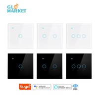 Commutateur mural intelligent numérique électrique Glomarket Tuya Wifi EU Standard 1/2/3/4 Gang Touch Glass Panel Alexa Voice Control