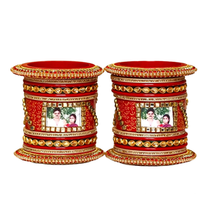 Juego de brazaletes rojos personalizados con nombres de novia, diseño con foto, joyería nupcial hecha a mano, gemas Danta, hinduismo - Product Image 2