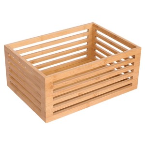 Cesta de almacenamiento de madera rectangular con parte superior abierta para refrigerios, frutas, condimentos, caja organizadora, capacidad de 10 kg, color madera - Product Image 1