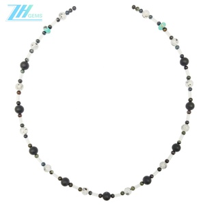 <span class=keywords><strong>Turquesa</strong></span> natural y ónix con cuentas de piedras preciosas de Cuarzo rutilado negro Conjunto de cuentas de piedra múltiple de cristal Joyería hecha a mano - Product Image 2