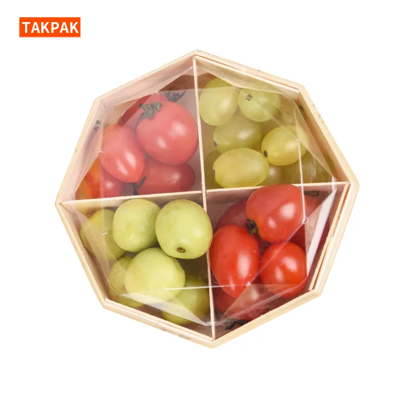 Caixa octogonal para alimentos, recipiente de madeira de cereja