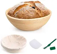 Высококачественная льняная круглая корзина для хлеба из ротанга с аксессуарами, 9 дюймов