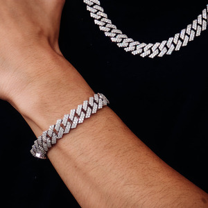 Hip-hop Rap Style Cuban Link <b>Bracelet</b> Chain 925 Sterling <b>Silver</b> Moissanite Diamond 12mm 2 Row Stones Twinkle Necklace Jewelry - Product Image 2
