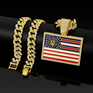 <span class=keywords><strong>Collar</strong></span> con Colgante de Bandera Americana de los Raiders, Chapado en Oro, con Cadena Cubana de Aleación de Zinc y Piedras de Circonio, para Fanáticos de la NFL - Product Image 1