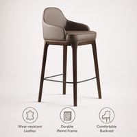 Chaise de bar en bois de style moderne du milieu du siècle, tabouret haut confortable et rembourré pour la décoration de bar à domicile
