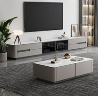 Ensemble moderne de meuble TV et table basse en bois et marbre avec design portable sur pied pour petits appartements