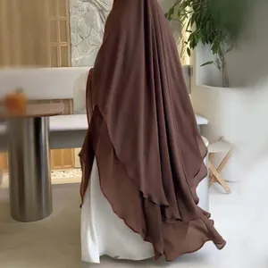 2024 keluaran baru sifon Muslim Islam dua lapis doa Khimar panjang penutup penuh Burqa warna Solid Jilbab sifon Khimar