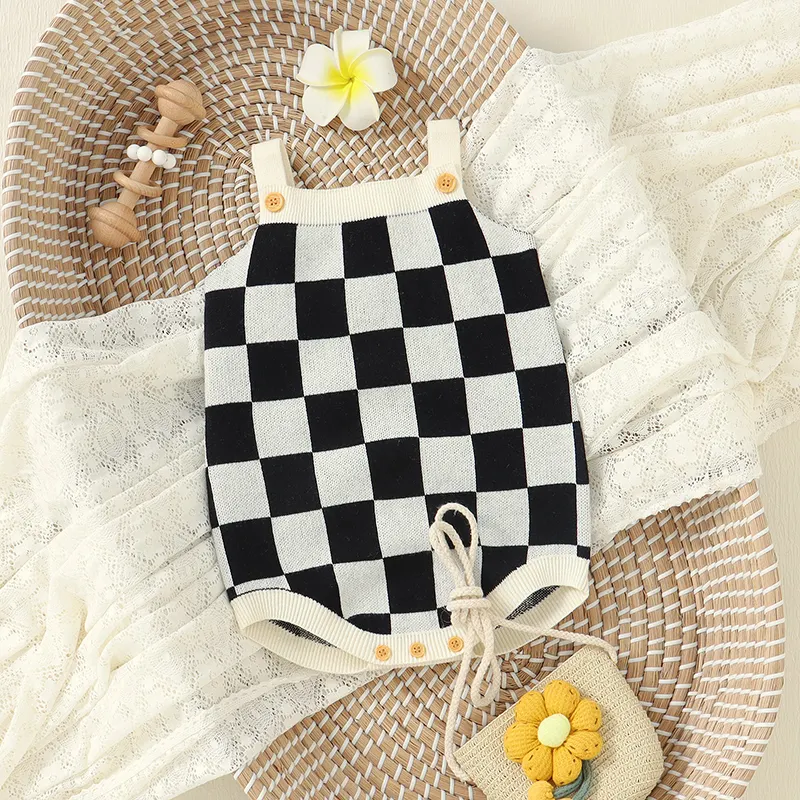 Peleles de algodón para bebé, Jersey de punto a cuadros con tirantes y conejo de color sólido, sin mangas, novedad