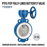 Vanne papillon à disques en fonte ductile PN16 avec doublure en PTFE, norme GB, DN40-DN400, à vis sans fin, pour conduites chimiques acides et alcalines
