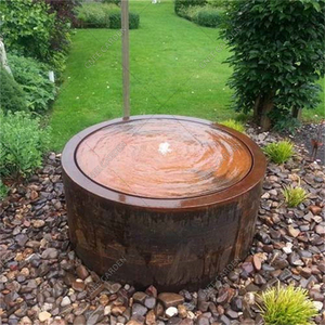 Fontaine d'eau artificielle en acier corten au design contemporain, élément d'aménagement paysager extérieur, cascade murale, bassin avec éclairage LED - Product Image 3