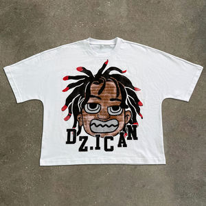 T-shirt de sérigraphie personnalisé T-shirt graphique en coton lourd personnalisé Streetwear T-shirt surdimensionné en strass - Product Image 1