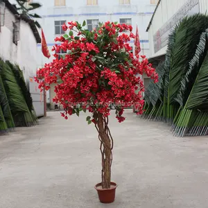 ดอกไม้สีแดงดอกไม้ประดิษฐ์ Rhododendron พลาสติก Bonsai Tree