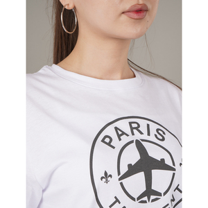 T-shirt unisexe en coton blanc surdimensionné, imprimé Paris Tachkent, écologique, séchage rapide, design sur mesure sur le thème du voyage pour la promotion - Product Image 1