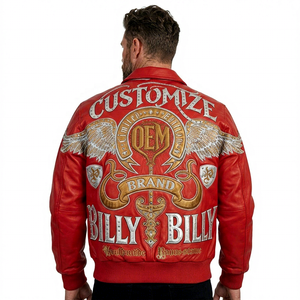 Veste universitaire en <span class=keywords><strong>cuir</strong></span> d'agneau avec broderie appliquée OEM pour <span class=keywords><strong>homme</strong></span>, veste d'aviateur en <span class=keywords><strong>cuir</strong></span> avec strass personnalisée pour l'hiver - Product Image 1