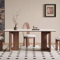 Table à manger rectangulaire 6 places en bois massif et pierre frittée, style crème français, vente directe usine en gros