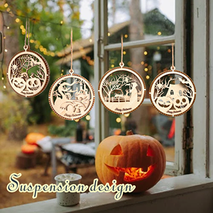 Decoración Colgante de Madera para Halloween y Acción de Gracias: Calabaza, Araña, Fantasma, Sombrero de Bruja - Adorno de Madera DIY para Manualidades de Halloween - Product Image 1