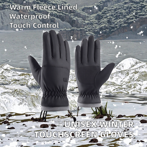 Gants d'hiver unisexes avec cordon de serrage, en polyester coupe-vent et imperméable, doublés de polaire, épais et chauds, pour le sport et le cyclisme - Product Image 2