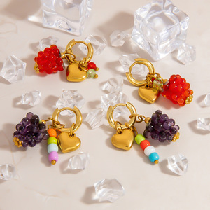 Pendientes Colgantes con Forma de Fruta, Diseño de Uva en Aleación de Zinc, Color de Cuentas Aleatorio EH11916, Joyería de Moda de Verano - Product Image 2