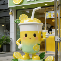 Sculpture géante personnalisée en fibre de verre en forme de tasse de thé au citron, modèle de thé au lait à bulles d'été, accessoire pour café, décoration publicitaire extérieure