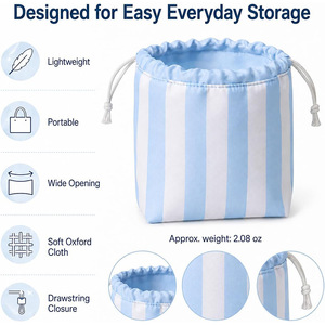 Striped Contrast Color Water Resistant Eco-Friendly Large Capacity Drawstring Rectangle Storage <b>Travel</b> <b>Wash</b> Toiletry Bag - Product Image 3