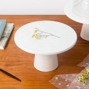 Bandeja de porcelana de forma redonda blanca para postres, soporte de exhibición de magdalenas, soporte de cerámica para pasteles con cubierta de cúpula de cristal, 10 y 11 pulgadas, venta al por mayor - Product Image 3