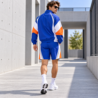Survêtement personnalisé à blocs de couleur avec fermeture éclair quart de tour pour homme, veste coupe-vent et short de sport avec logo imprimé pour l'entraînement athlétique