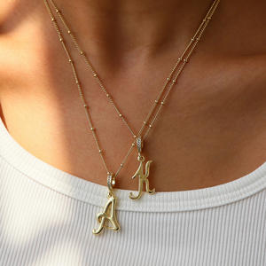 Nuevo Collar de Cadena de Bambú con Diamantes de Laboratorio Cristianos de Moda, Chapado en Oro de 18K, Cobre, Pulido, <span class=keywords><strong>Letra</strong></span> Cursiva, 26 - Product Image 5