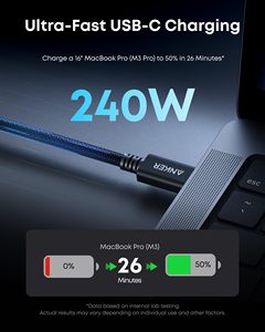 Cavo Anker A84N1 <span class=keywords><strong>Prime</strong></span> Thunderbolt 5 USB-C a USB-C, Ricarica Rapida 240W, Trasferimento Dati 80Gbps, <span class=keywords><strong>Video</strong></span> 16K, Cavo Intrecciato per Laptop - Product Image 5