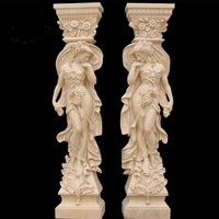 Matériaux de construction, colonne en pierre naturelle de taille personnalisée, colonne grecque romaine avec statues de femmes, colonne à fleurs romaine