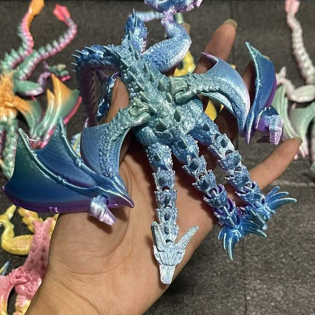 3D Printed Realistic Three-headed Dragon Ornament Movable Joints Toy for Boys Inspiring Frozen Animal Characters