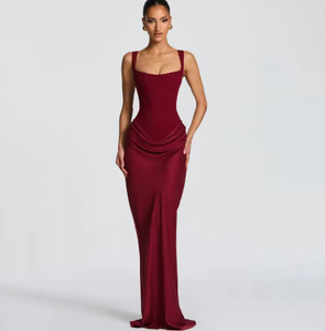 Abito lungo plissettato <span class=keywords><strong>King</strong></span> Mcgreen Star Corset Sling da donna, marrone, sexy, senza maniche, con spalle scoperte, vita alta, abito da sera elegante. - Product Image 4