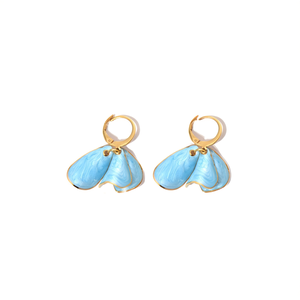 Fashion Drop Earrings 316L Stainless Steel PVD Gold Plating Sustainable Resistant Blue Enamel Design - Product Image 2