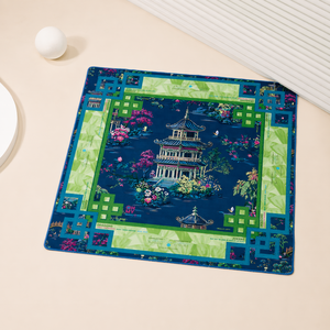 <span class=keywords><strong>Tapis</strong></span> <span class=keywords><strong>de</strong></span> jeu <span class=keywords><strong>de</strong></span> mahjong carré grand format <span class=keywords><strong>de</strong></span> luxe bleu marine à motif pagode, antidérapant avec support en caoutchouc - Product Image 3