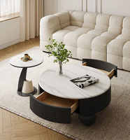 Table basse durable en bois de marbre pour petit salon d'appartement-combinaison de table à thé de luxe crème légère de stockage de conception moderne